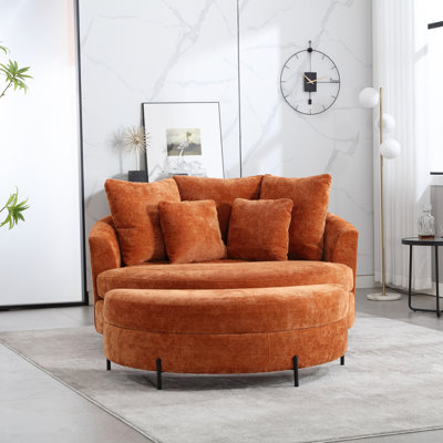 Slipcovered Barrel Chair With Ottoman