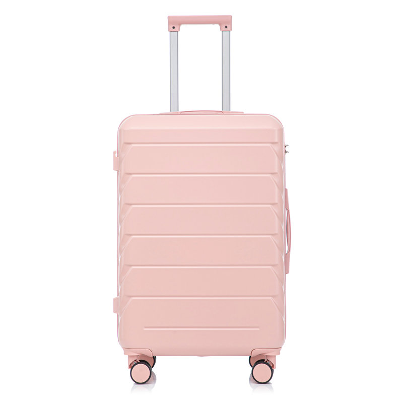 Grand bagage à carreaux en plastique dur 28 pouces ABS - Surface résistante aux égratignures Quatre roues multidirectionnelles, avec serrure à combinaison et crochets latéraux. (Rose)