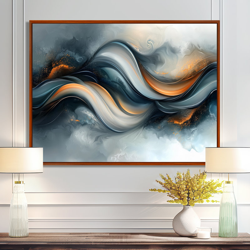 Parallel Streams of Fractal Horizon I - Art mural abstrait spirale moderne, H 24 po x l 32 po, Impression encadrée flottante