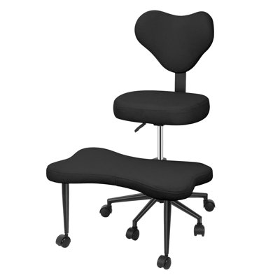Chaise de bureau à pieds croisés, chaise de bureau Criss Cross et siège de yoga à genoux avec hauteur réglable, soutien lombaire, repose-pieds plus large et roues - noir