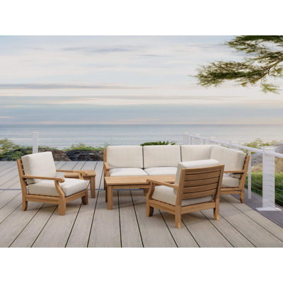 Ensemble de conversation modulaire teck avec coussins sunbrella 7 pièces luxe Gatsby