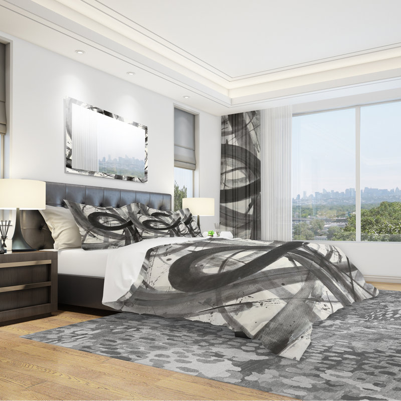 Noir et blanc minimaliste - Ensemble de housse de couette moderne et transitionnel - Microfibre de polyester