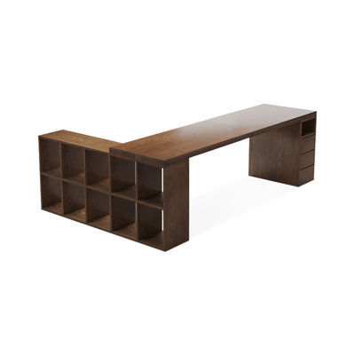 Light-walnut L-Shaped Solid Wood desks