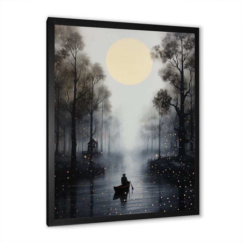«Boating Forest River in Fog», reproduction sur toile, H 32 po x l 24 po x P 1 po, Noir