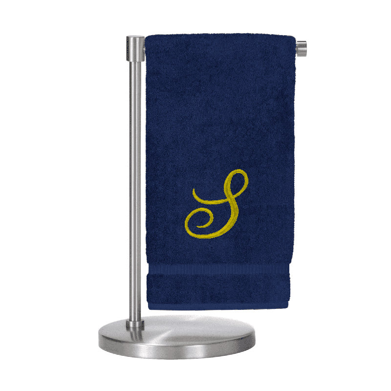 Serviettes de bain monogrammées - ensemble de 1 - lettre en script, S, Marine / doré