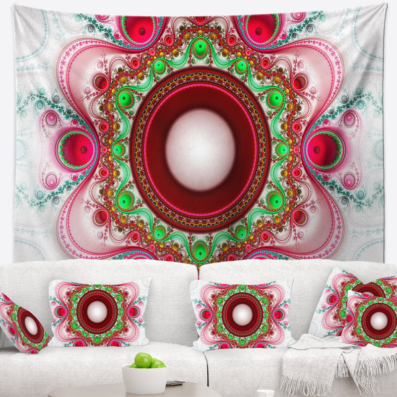 Motif fractal rose abstrait avec cercles tapisserie, H 68 po x l 80 po