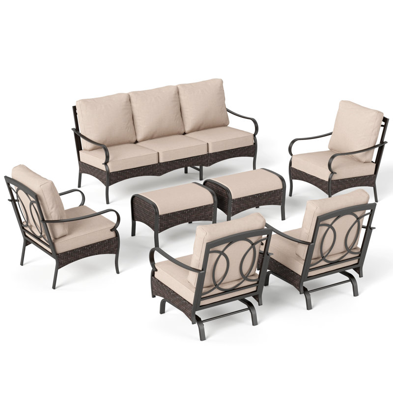7 - Person Outdoor Seating Group With Rocking Lounge Chairs & Optional Fire Pit Table, No