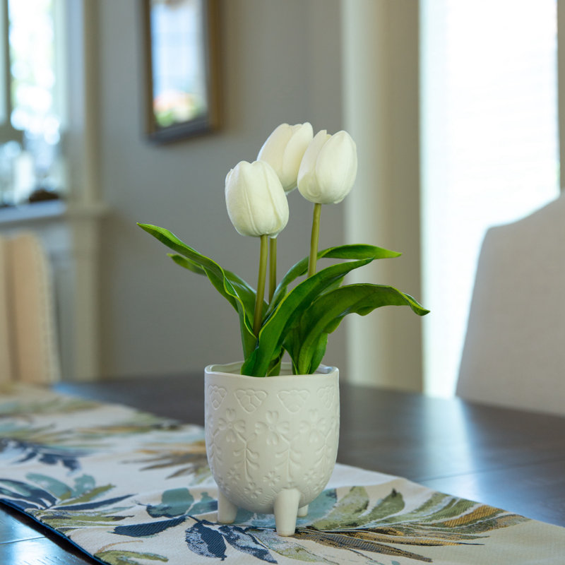 Arrangement floral de tulipes Real-Touch en pot, Blanc