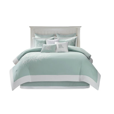 Édredon 100% coton, bourre de corail, détails décoratifs, jupe de lit à bordure et 2 taies décoratives, rembourrage surdimensionné