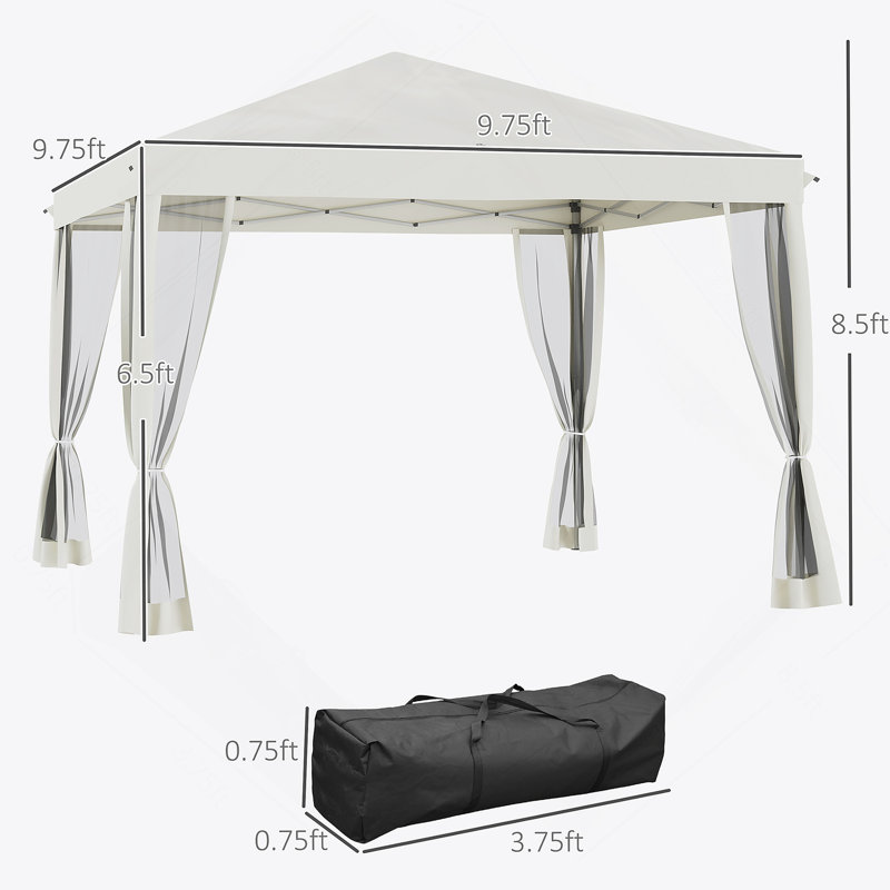 Tente à auvent escamotable avec filet Outsunny, Blanc