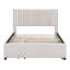 Lit double en lin beige avec lit gigogne et tiroirs pour le rangement de la chambre d'amis-809264664-809264646