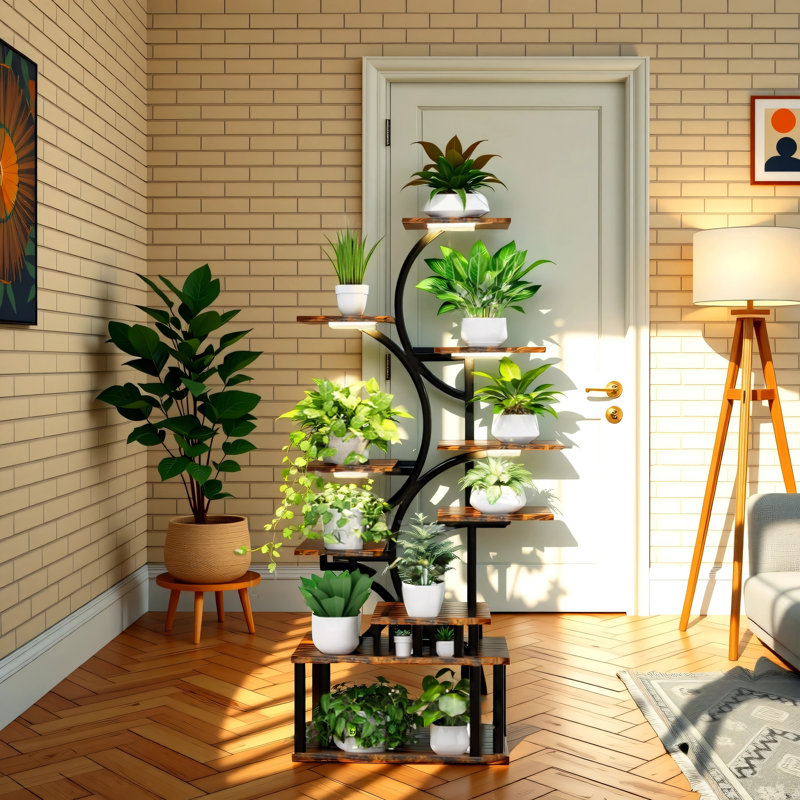 Support à plante en forme de S à 10 niveaux avec 5 lumières de culture, tablette d'angle intérieure / extérieure
