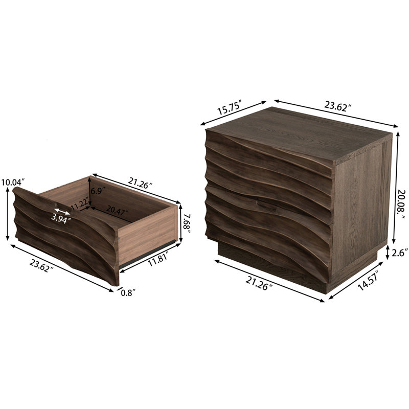 Tables de chevet en bois massif sans poignées, Brun