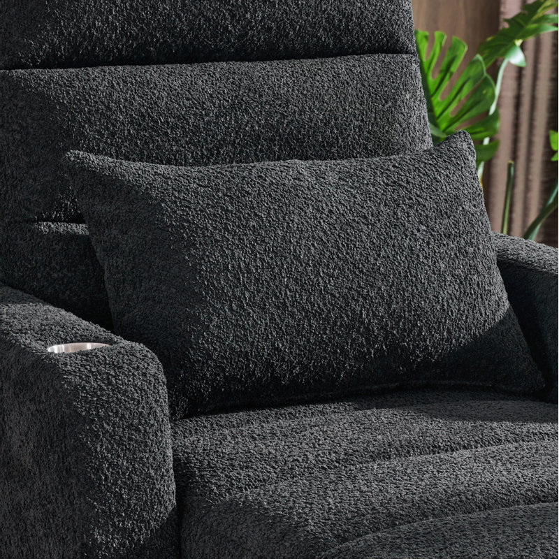 Fauteuil électrique multifonctionnel pour la détente et le confort, idéal pour diverses pièces, Tissu noir en laine d'agneau