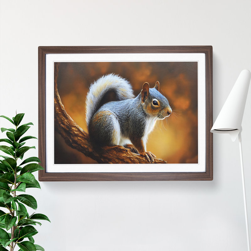 Autumn Squirrel - Single Picture Frame Print, 34cm H x 46cm W x 2cm D, Walnut Framed