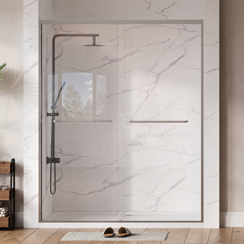 Porte de douche coulissante l 43 à 48 po x H 72 po à double paroi en verre trempé 1/4 po avec largeur ajustable et revêtement facile à nettoyer
