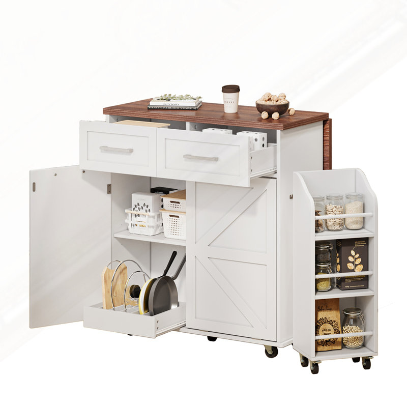 47.2" Farmhouse Kitchen Island With Drop Leaf, White
