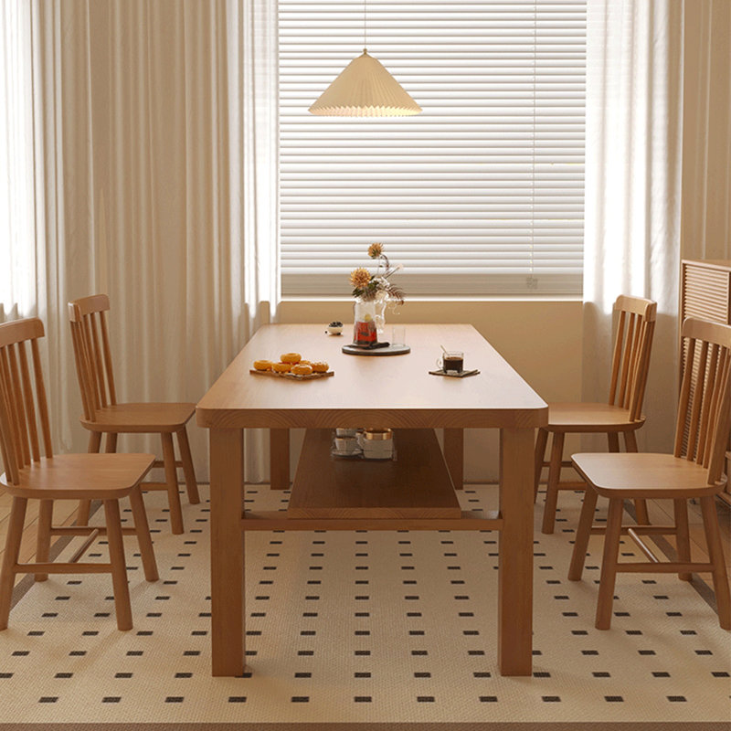 Simple Rectangular Solid Wood Dining Table Sets, 29.5" H x 63" L x 27.5" W