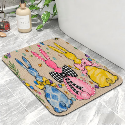 Non Slip Bath Mat, 24x36 inches, Plaid Bunny Trio, Bathroom & Entryway