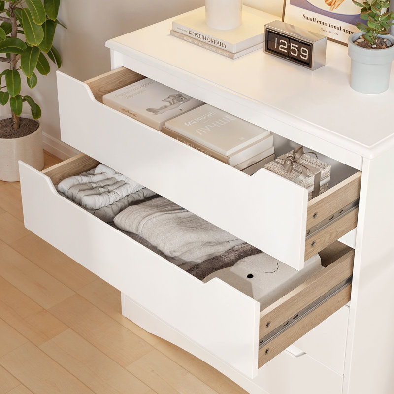 Modern 4-Drawer Dresser with Recessed Handles for Bedroom, Living Room, 4, White