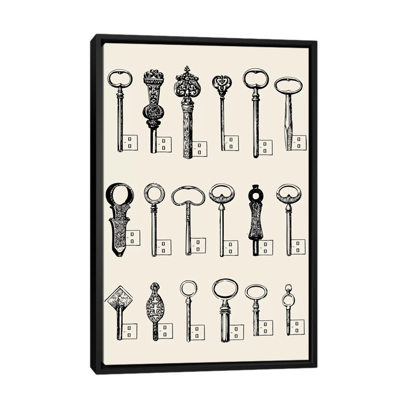 « usb keys », impression sur toile tendue, H 26 po x l 18 po x P 1,5 po, Toile avec cadre noir, Pas de tapis