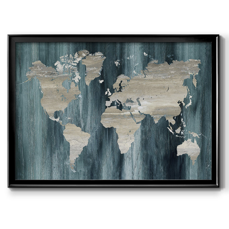 Carte du monde marine imprimée sur toile, Toile noire, H 18 po x l 26 po x P 1,5 po