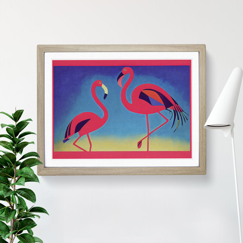 Two Abstract Flamingos Vol.1 - Framed Print, 46cm H x 64cm W x 2cm D, Oak