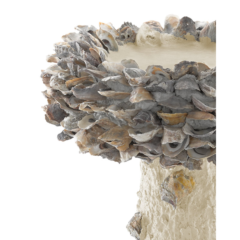 Oyster Shell Birdbath, 21.5" H x 17.5" W x 17.5" D