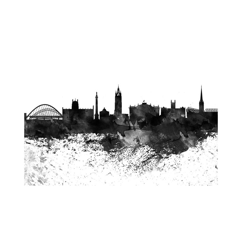Newcastle Black & White Drops Skyline by Wall Decor Addict - Wrapped Canvas Painting, 152.5 cm H x 101.5 cm W