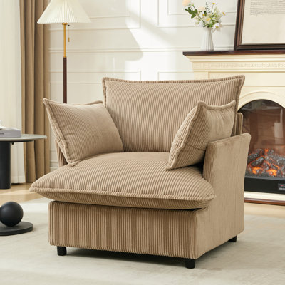 Upholstered Oversized Accent Chair, Comfortable Single Sofa Chair with Pillows, Deep Seat Reading Armchair by Mercer41