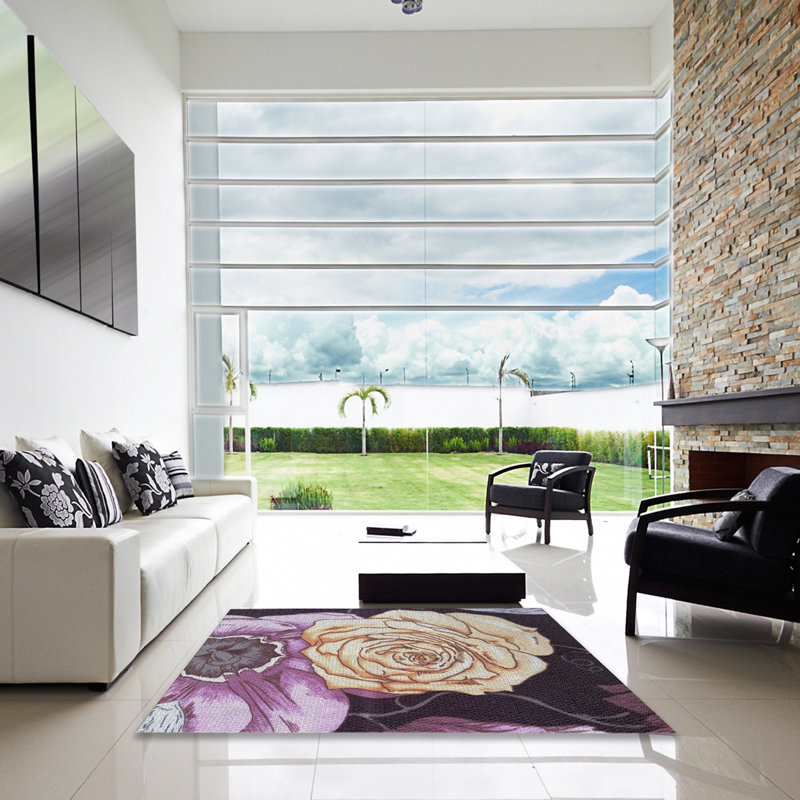 Tapis beige / mauve à motif Harwood, Carré 8 pi