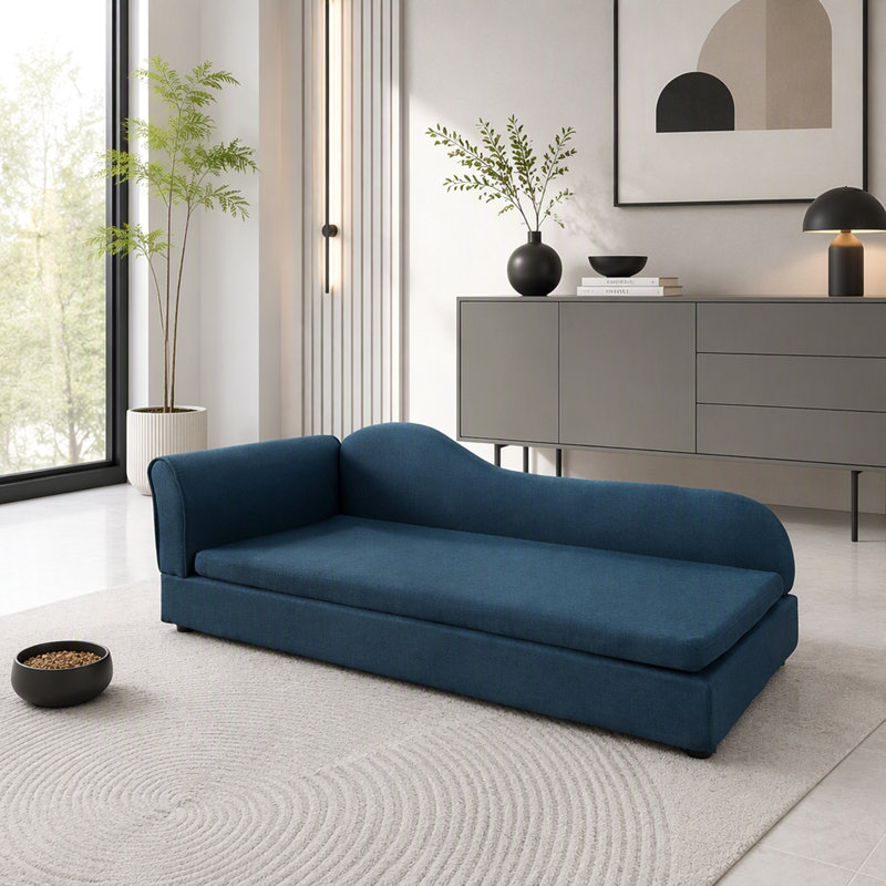 Sofa pour animaux de compagnie avec dossier, accoudoirs et coussin, Bleu très foncé