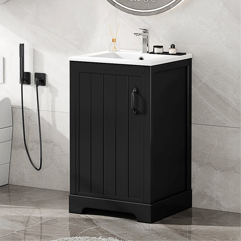 Meuble-lavabo de salle de bain avec lavabo, armoire de salle de bain avec porte à fermeture douce, support de rangement et tablette réglable