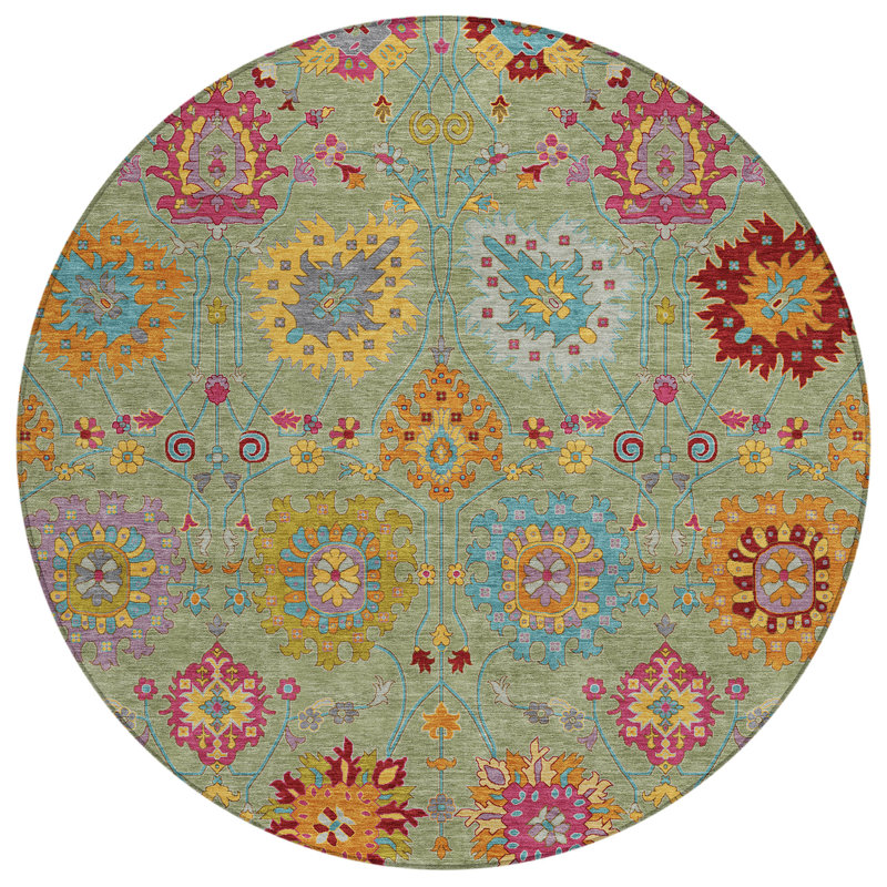 Tapis damassé intérieur / extérieur lavable à la machine ACN2288, Rond 8 pi