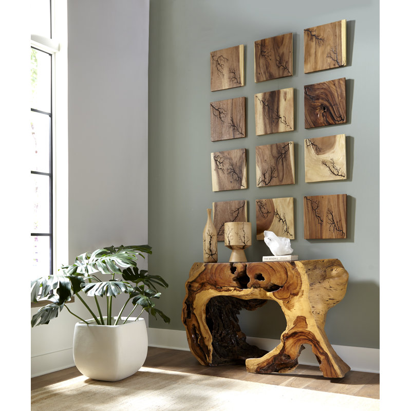 Contemporary Brown 13" Mango Wood Lightning Table Vase