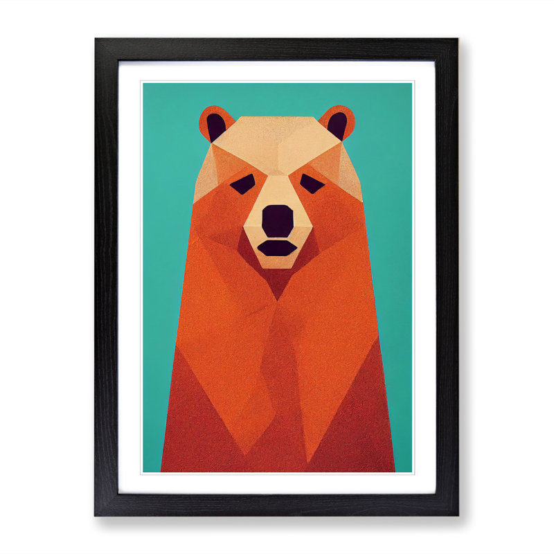 Bear Mid Century - Single Picture Frame Print, Black, 46cm H x 34cm W