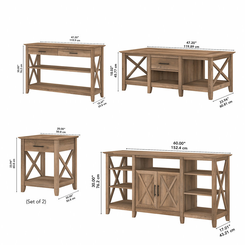 Ensemble de tables basses 5 pièces Kaionna, Pin récupéré