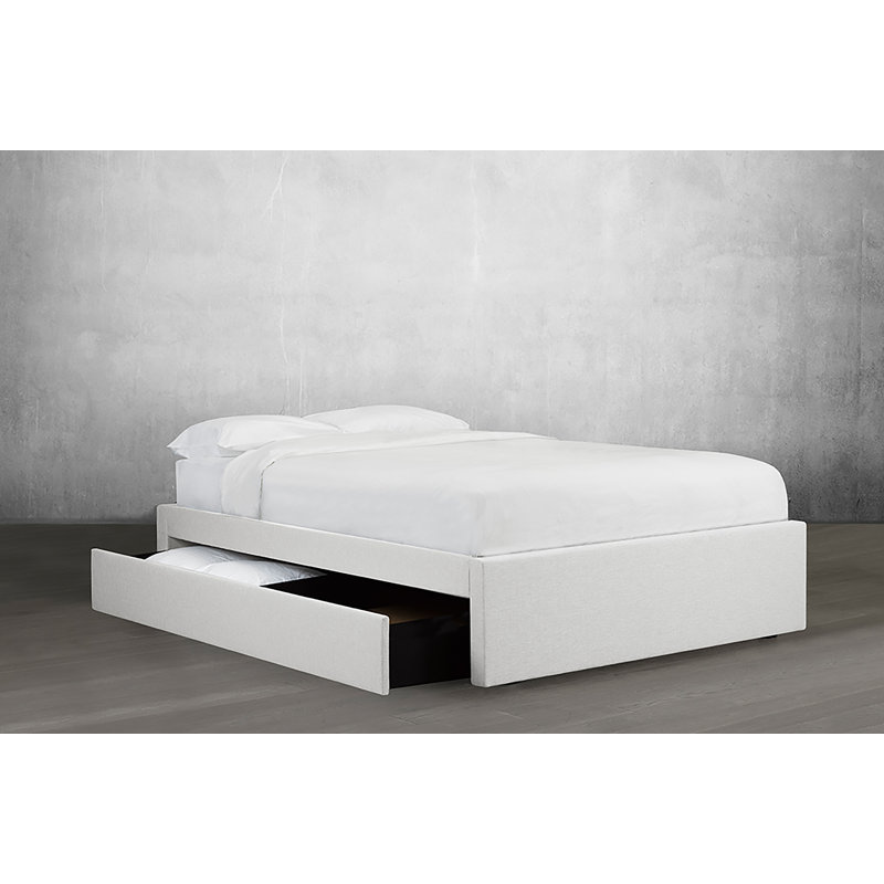 Lit plateforme avec rangement rembourré Halewood, Blanc cassé, Grand