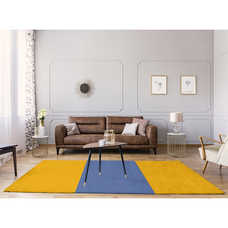 Tapis rayé jaune / bleu, Rectangle 8 pi x 10 pi