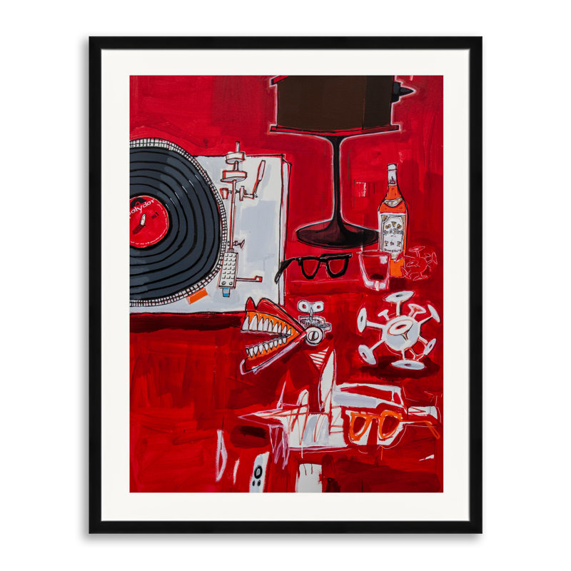 Liste de lecture «Old School» par Carlos Davila Rinaldi - Peinture, H 31,25 po x l 25,25 po, Papier avec cadre noir