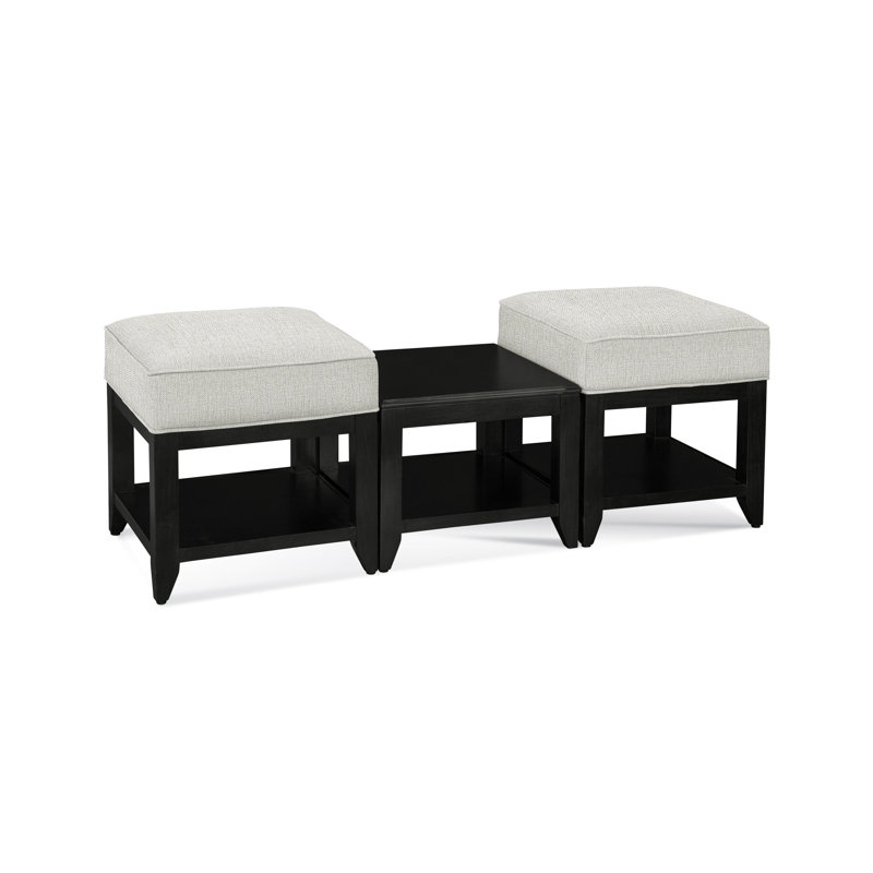 Elements Upholstered Cube Ottoman, Blue Buffalo Check; 0120-61, Black