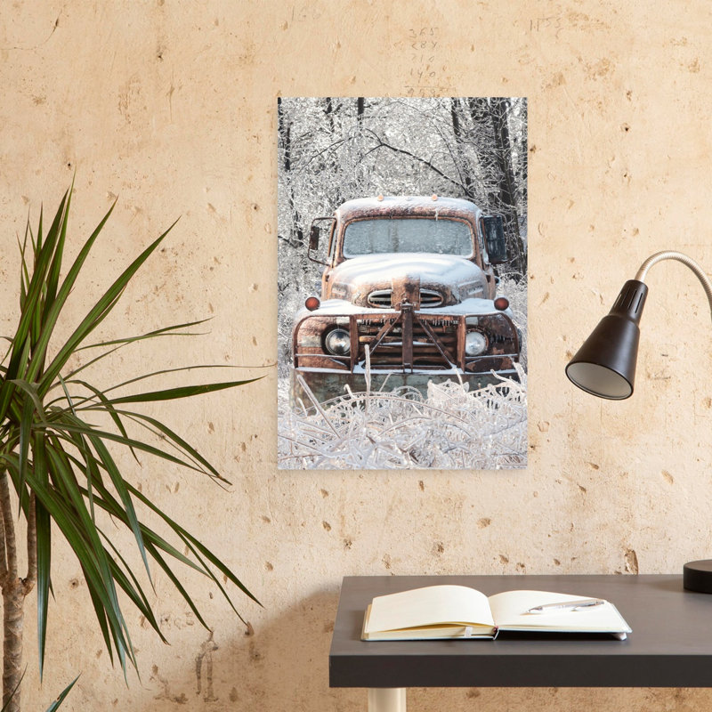 «Icy Rustic Truck Rustic Abstract Contemporary Winter Landscape Art», H 24 po x l 16 po