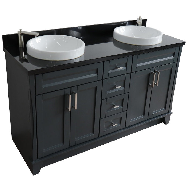 Nickolai 61'' Double Bathroom Vanity with Top, Black