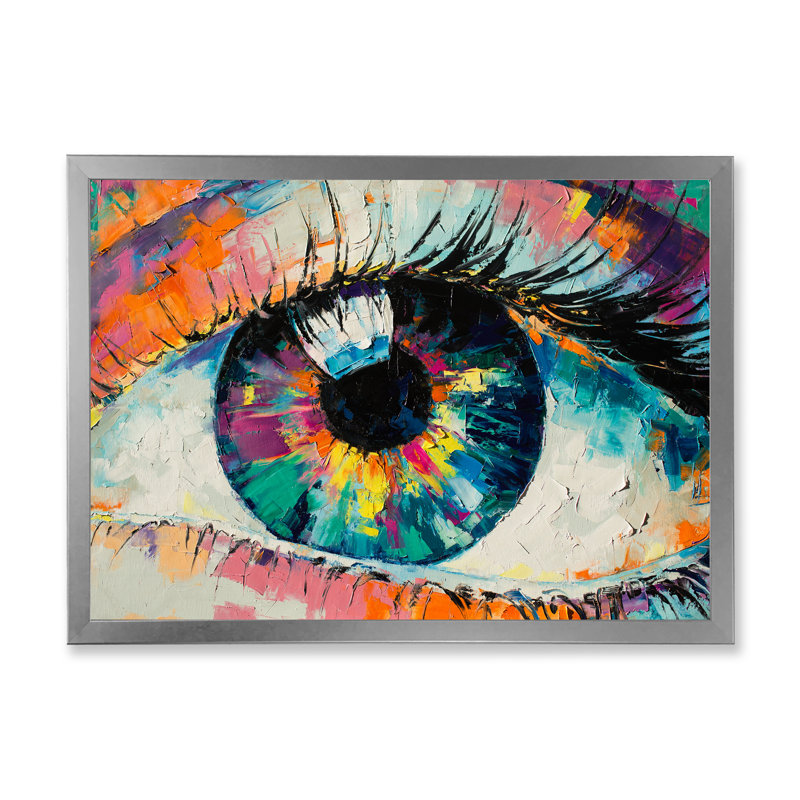 Œil de femme coloré turquoise - Œuvre d'art moderne sur toile, H 34 po x l 44 po x P 1,5 po, Toile argentée avec cadre photo