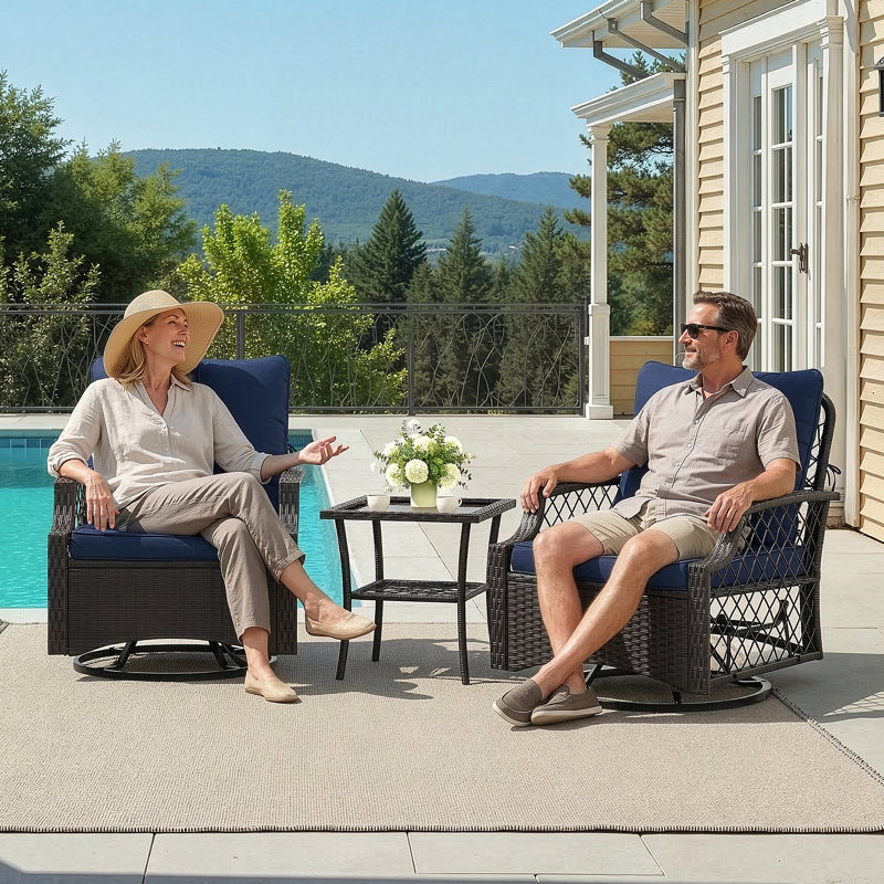 Ensemble de chaises berçantes et pivotantes avec coussins 3 pièces, Marine