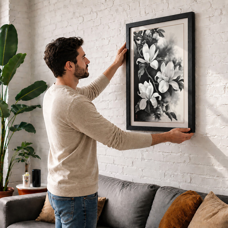 Blooming Stems Botanical - Framed Print, Walnut, A4 - 29.7 x 21.0 cm