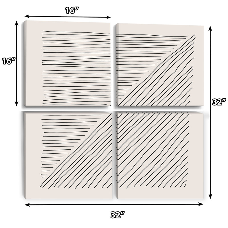 Minimal Geometric Lines IV - Modern, reproduction d'art sur toile, ensemble de 4 pièces