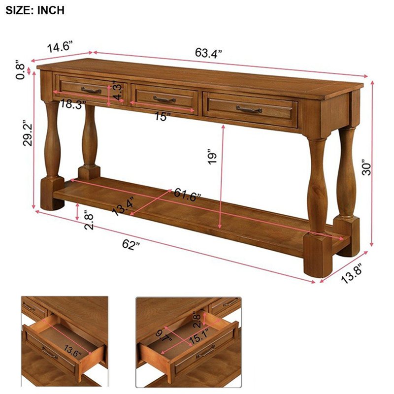 Hranislav 63'' Solid Wood Console Table, Brown