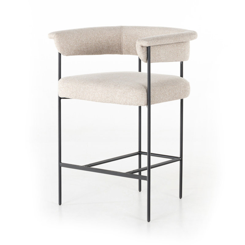 Carrie Upholstered Stool, Counter Stool (26.5" Seat Height), Light Camel Polyester, Solid