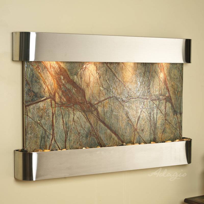 Sunrise Springs Fountain with Light, Stainless Steel, Rainforest Brown Marble